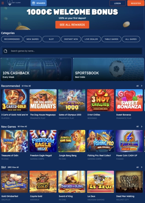 Main game selection portal BOF Casino